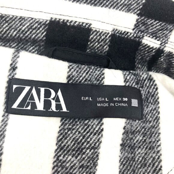 Zara Plaid Oversized Heavyweight Wool Blend Overshirt Shacket Women's L Black - Picture 13 of 16